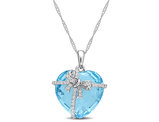 14.50 Carat (ctw) Blue Topaz Heart Pendant Necklace in 10K White Gold with Chain with Diamonds