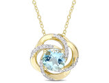 2.35 Carat (ctw) Blue Topaz Halo Swirl Pendant Necklace in Yellow Sterling Silver With Chain