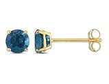 1.20 Carat (ctw) London Blue Topaz Solitaire Earrings in 14K Yellow Gold