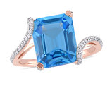 6.00 Carat (ctw) Emerald-Cut Swiss Blue Topaz Ring in 14K Rose Gold with Diamonds 