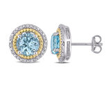 3.16 Carat (ctw) Blue Topaz Halo Earrings in Sterling Silver with Accent Diamonds