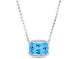 13 Carat (ctw) Blue Topaz Cushion Solitaire Pendant Necklace in Sterling Silver with Chain