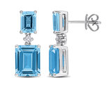 10.70 Carat (ctw) Octagon Blue Topaz Dangle Earrings in 10K White Gold