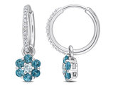 1.12 Carat (ctw) London Blue Topaz Flower Earrings in 10K White Gold with Diamonds