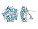 5.12 Carat (ctw) London Blue and White Topaz Baguette Button Earrings in Sterling Silver