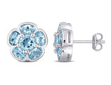 3.46 Carat (ctw) Blue Topaz Flower Stud Earrings in Sterling Silver