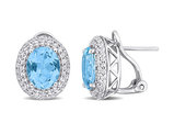 8.64 Carat (ctw) Blue and White Topaz Halo Button Earrings in Sterling Silver