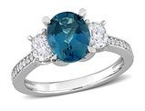 2.50 Carat (ctw) London Blue Topaz Ring in 14K White Gold with Diamonds