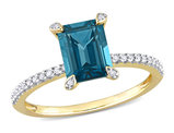 1.97 Carat (ctw) Emerald-Cut London Blue Topaz Ring in 14K Yellow Gold with Diamonds