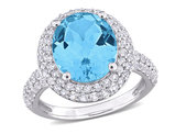 6.99 Carat (ctw) Sky Blue Topaz and White Topaz Halo Ring in Sterling Silver