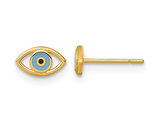 14K Yellow Gold Evil Eye Charm Stud Earrings