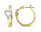 1/10 Carat (ctw) Diamond Heart Hoop Earrings in Yellow Sterling Silver