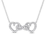 Accent Diamond Double Heart Pendant Necklace in Sterling Silver with Chain