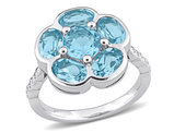 3.77 Carat (ctw) Blue Topaz Flower Ring in Sterling Silver