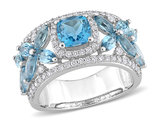 3.50 Carat (ctw) London Blue Topaz Flower Band Ring in 14K White Gold with Diamonds