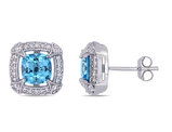 2.20 Carat (ctw) Blue Topaz Halo Earrings in 10K White Gold