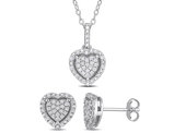 2/5 Carat (ctw) Diamond Cluster Heart Earrings and Pendant Set in Sterling Silver