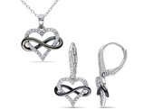 1/6 Carat (ctw) Diamond Infinity Heart Earrings and Pendant Set in Sterling Silver