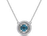 1.00 Carat (ctw) London Blue Topaz Pendant Necklace in 10K White Gold with Chain