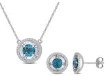 2.10 Carat (ctw) London Blue Topaz Pendant and Earrings Set in 10K White Gold