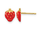 14K Yellow Gold Enamel Strwaberry Post Earrings 