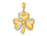 14K Yellow Gold Polished 3-Leaf Clover Heart Charm Pendant (NO Chain)