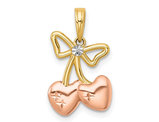 14K Yellow and Rose Gold Heart Cherries and Bow Charm Pendant (NO Chain)