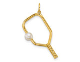 14K Yellow Gold Pickleball Paddle and Pearl Ball Charm Pendant (NO Chain)