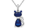 Lab-Created Sapphire Cat Charm Pendant Necklace in Sterling Silver with Chain