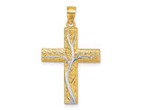 14K Yellow and White Gold Floral Tree with Leaves Cross Pendant (NO CHAIN)