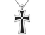 Mens Sterling Silver Black Resin Cross Pendant Necklace with Chain (24 Inches)