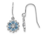 Sterling Silver Winter Snowflake Dangle Drop Earrings with Blue Enamel and Cubic Zirconias