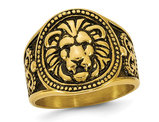 Men's Yellow Plated Antiqued Stainless Steel Lion Ring