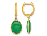 14K Yellow Gold Oval Jade Cabochon Dangle Hoop Earrings