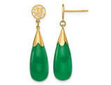 14K Yellow Gold Tear Drop Dangle Jade Earrings