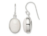 Sterling Silver Polished Oval White Jade Dangle Earrings