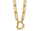 14K Yellow Gold Heart Charm Paperclip Link Chain Necklace