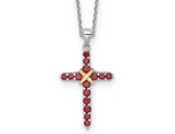 1.10 Carat (ctw) Garnet Cross Pendant Necklace in Sterling Silver with Chain