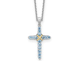 7/8 Carat (ctw) Blue Topaz Cross Pendant Necklace in Sterling Silver with Chain