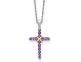 3/5 Carat (ctw) Amethyst Cross Pendant Necklace in Sterling Silver with Chain