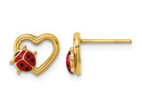 14K Yellow Gold Heart Earrings with Enameled Lady Bugs