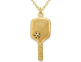 Gold Plated Sterling Silver Pickleball Paddle and Ball Charm Pendant with Chain