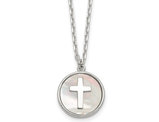 Sterling Silver Cross Pendant Necklace Disc with Mother of Pearl and Chain (16 inches)