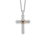 1/8 Carat (ctw) Garnet Cross Pendant Necklace in Sterling Silver with Chain