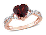 1.95 Carat (ctw) Garnet Heart Promise Ring in 14K Rose Pink Gold with Diamonds