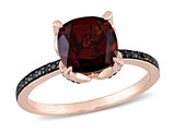 3.08 Carat (ctw) Cushion-Cut Garnet Ring 10K Rose Gold with Accent Black Diamonds