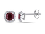 1.30 Carat (ctw) Cushion-Cut Garnet Solitaire Earrings in 10K White Gold with Diamonds