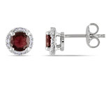 1.16 Carat (ctw) Garnet Halo Stud Earrings in Sterling Silver