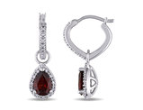 1.30 Carat (ctw) Garnet Drop Earrings in 10K White Gold with Diamonds