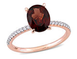 2.10 Carat (ctw) Garnet Ring in 14K Rose Gold with 1/10 Carat (ctw) Diamonds